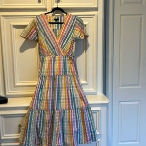 J Crew seersucker tied dress.  47 inches long and 19 inches from pit to pit